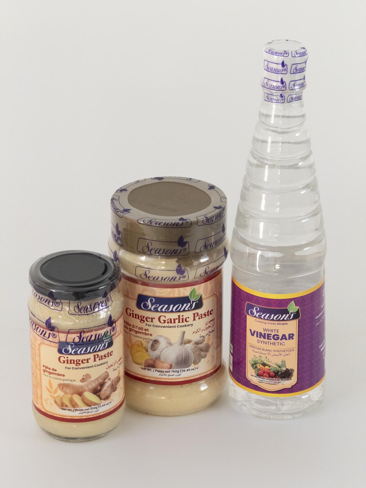 Cooking Ingredients – Ginger Garlic Paste, Halal Gelatine, White Vinegar & Pink Salt