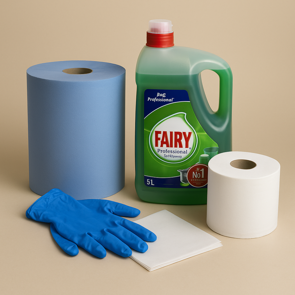 Cleaning & Hygiene Disposables – Gloves, Blue Roll, Toilet Paper & Bleach