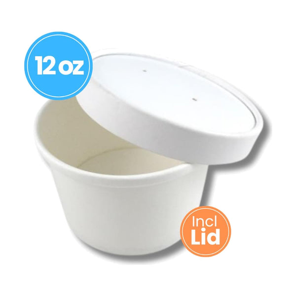 12oz Paper Soup Container incl Lids, case of 500 – takeaway cups