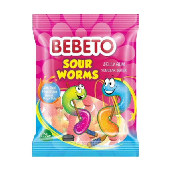 Bebeto Sour Worms Jellies, 80g, case of 72 – jellies & confectionery from Turkey