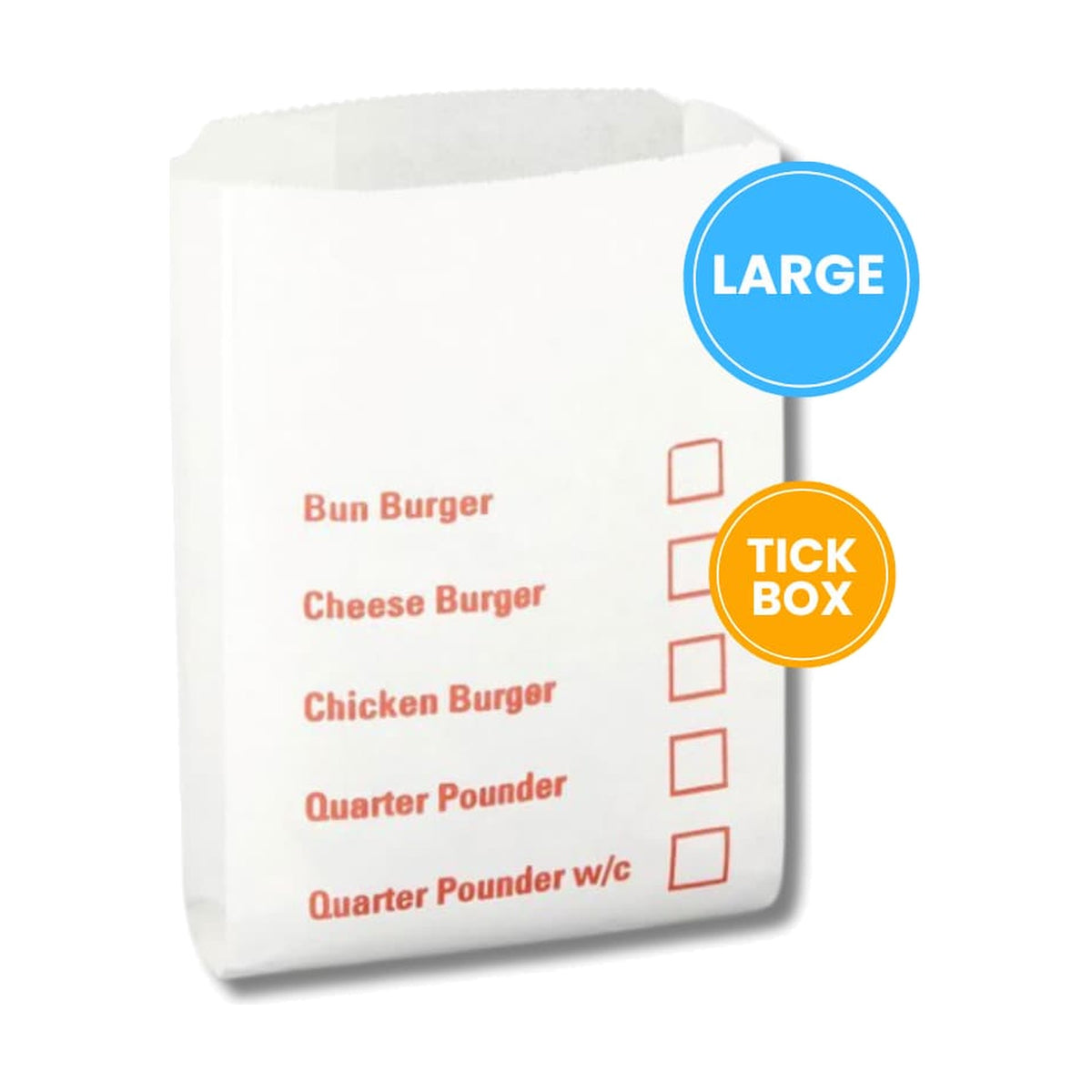 Burger Bag w/ Tick Box Tick Box | Large, case of 1000 – takeaway bags
