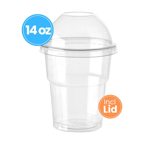 Clear Milkshake/Smoothie Cup (14oz x 1000) incl LID, 14oz, case of 1000 – takeaway cups