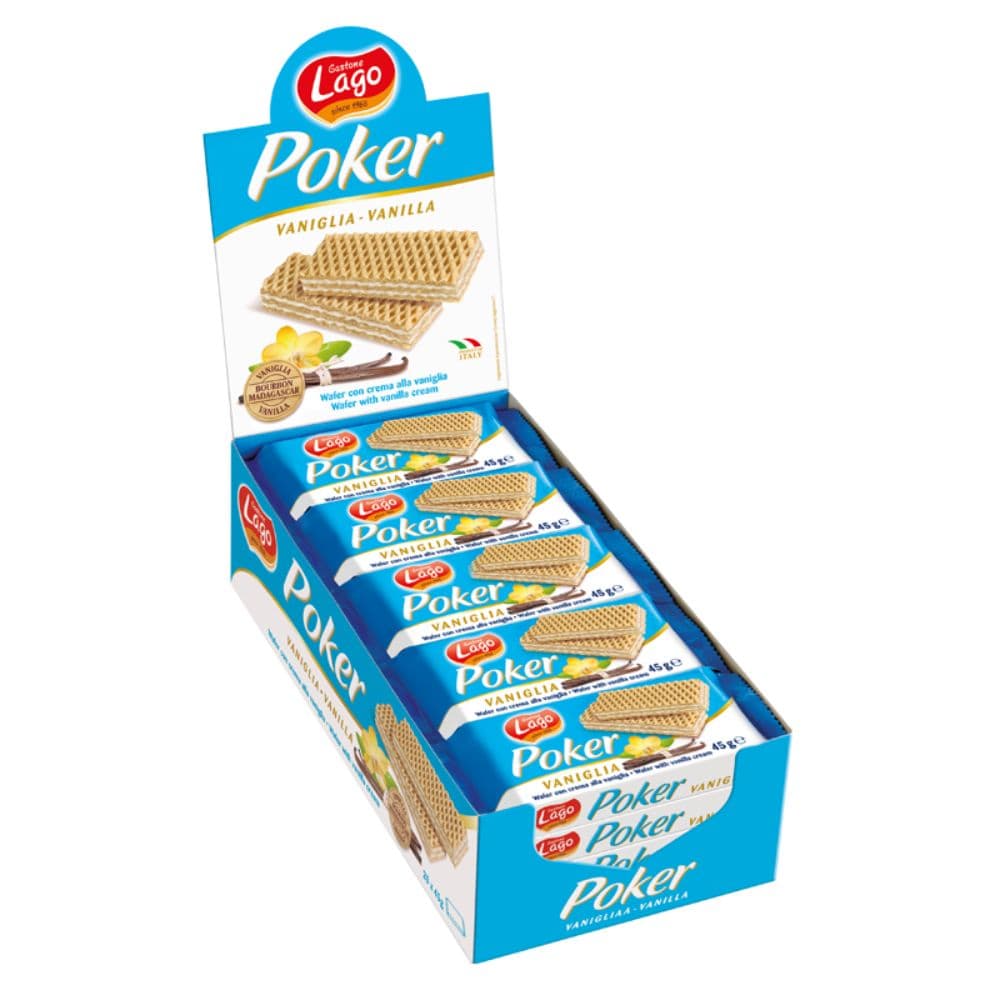 Lago Poker Vanilla Wafers (4z20x45gm) – Food from Nimbus Distributions, trusted Food Wholesale Supplier.