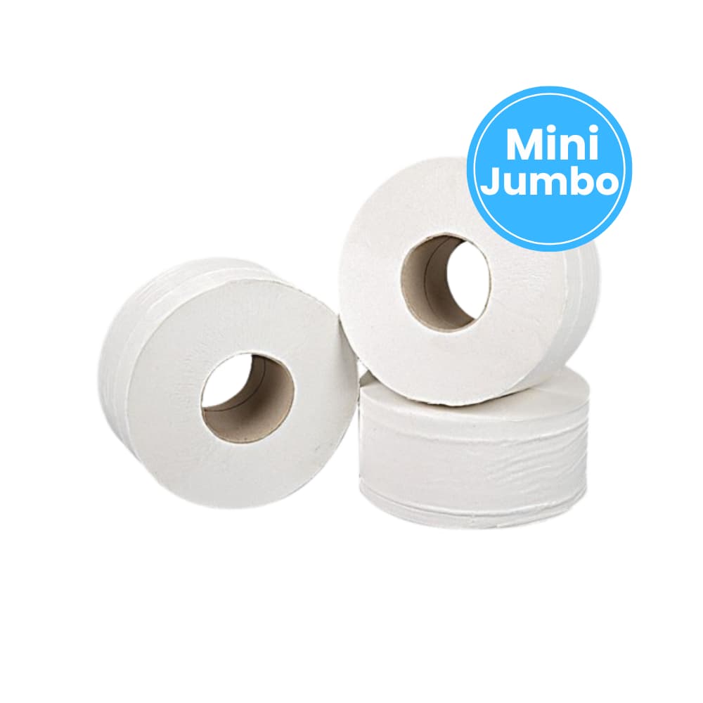 Mini Jumbo Toilet Roll (12 Rolls) 2ply 150m – Cleaning & Hygiene Disposables from Nimbus Distributions, trusted Packaging & Catering Wholesale Supplier.